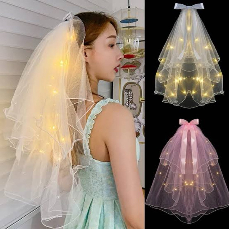 Véu Noiva Led Presilha Acessório Fantasia Despedida de Solteira Casamento