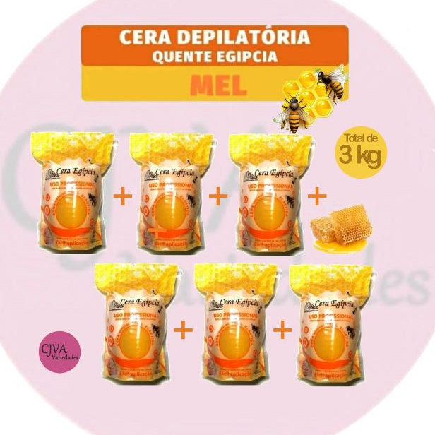 Kit 6 Ceras Egípcia Mel - Quente Depilatória Elástica, menos dolorida. 500g. Total 3Kg