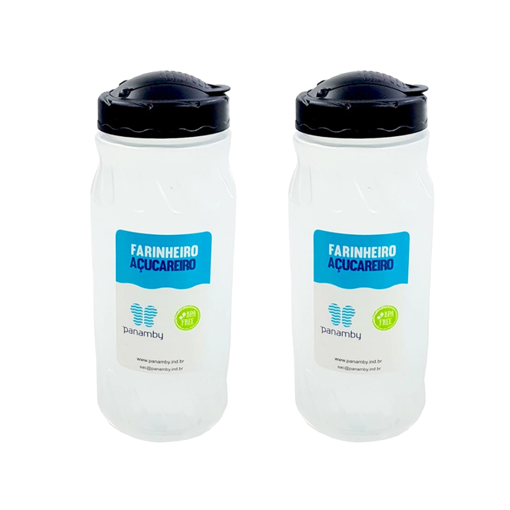Kit 2 Farinheiro/Açucareiro Transparente Tampa Diversas Cores 600 Ml
