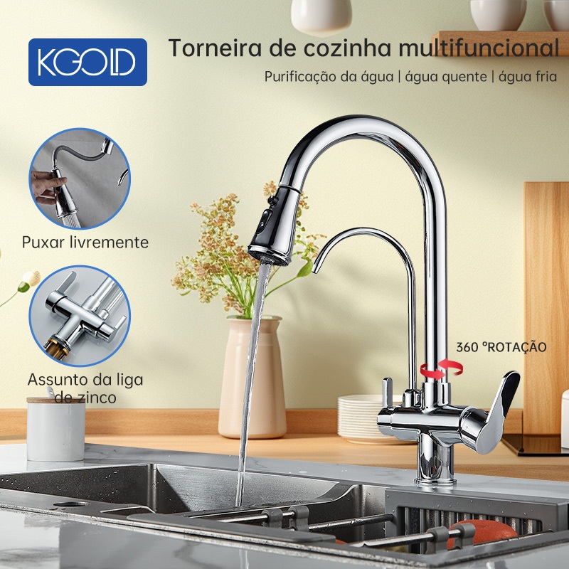 Torneira Gourmet para Cozinha com Saída Dupla de Filtro em Aço Inox Prata Escovado em Oferta na Shopee