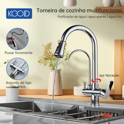 Torneira Gourmet para Cozinha com Saída Dupla de Filtro em Aço Inox Prata Escovado