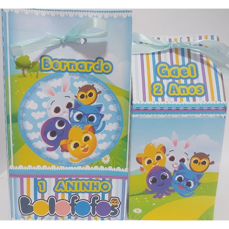 Lembrancinhas Personalizada Bolofofos menino Sacolinha + Caixinha Milk