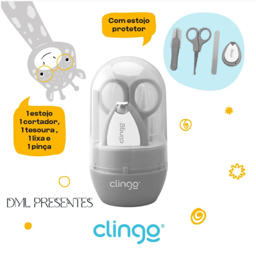 Kit Cuidados Higiene Bebê com Estojo Cinza – Tesoura, Cortador e Lixa