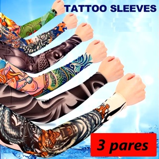 Kit com 03 pares de manguito manga tattoo tatuagem falsa estampas variadas em Oferta na Shopee