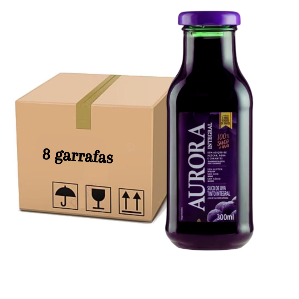 Kit 8 Suco de Uva Aurora 100% Integral 300ml Garrafas de Vidro