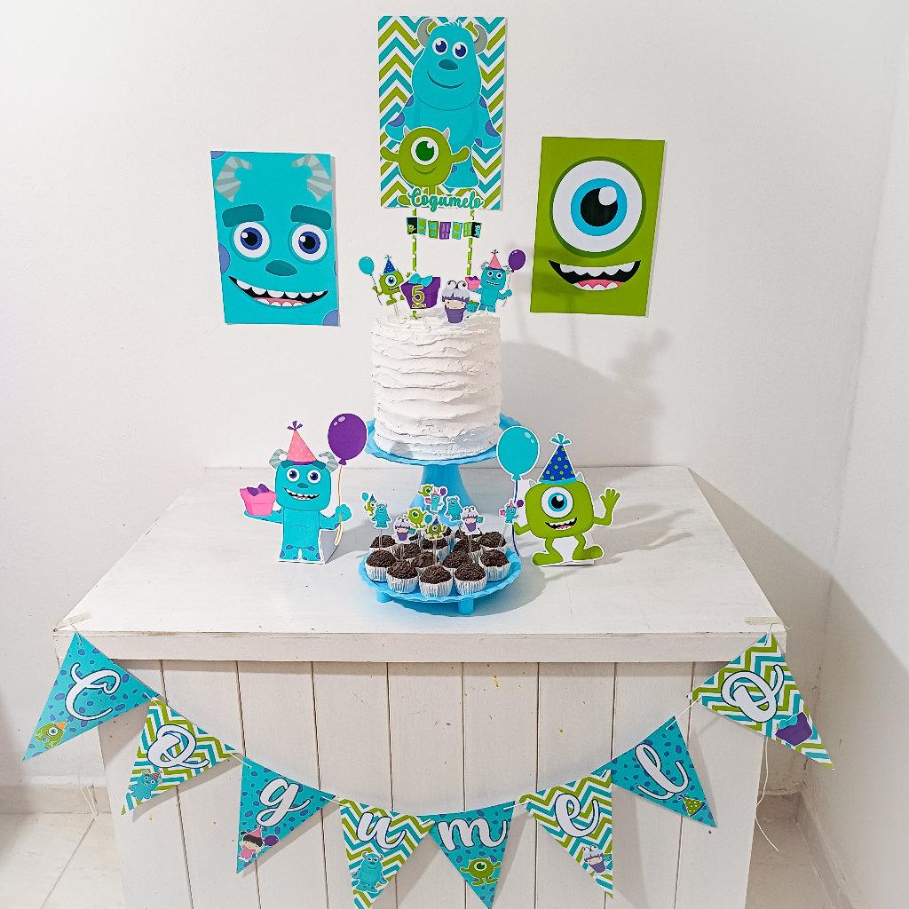 Kit Festa Monstros SA menino Personalizado Só Um Bolinho Festa em Casa Aniversário Infantil adulto Mesversário