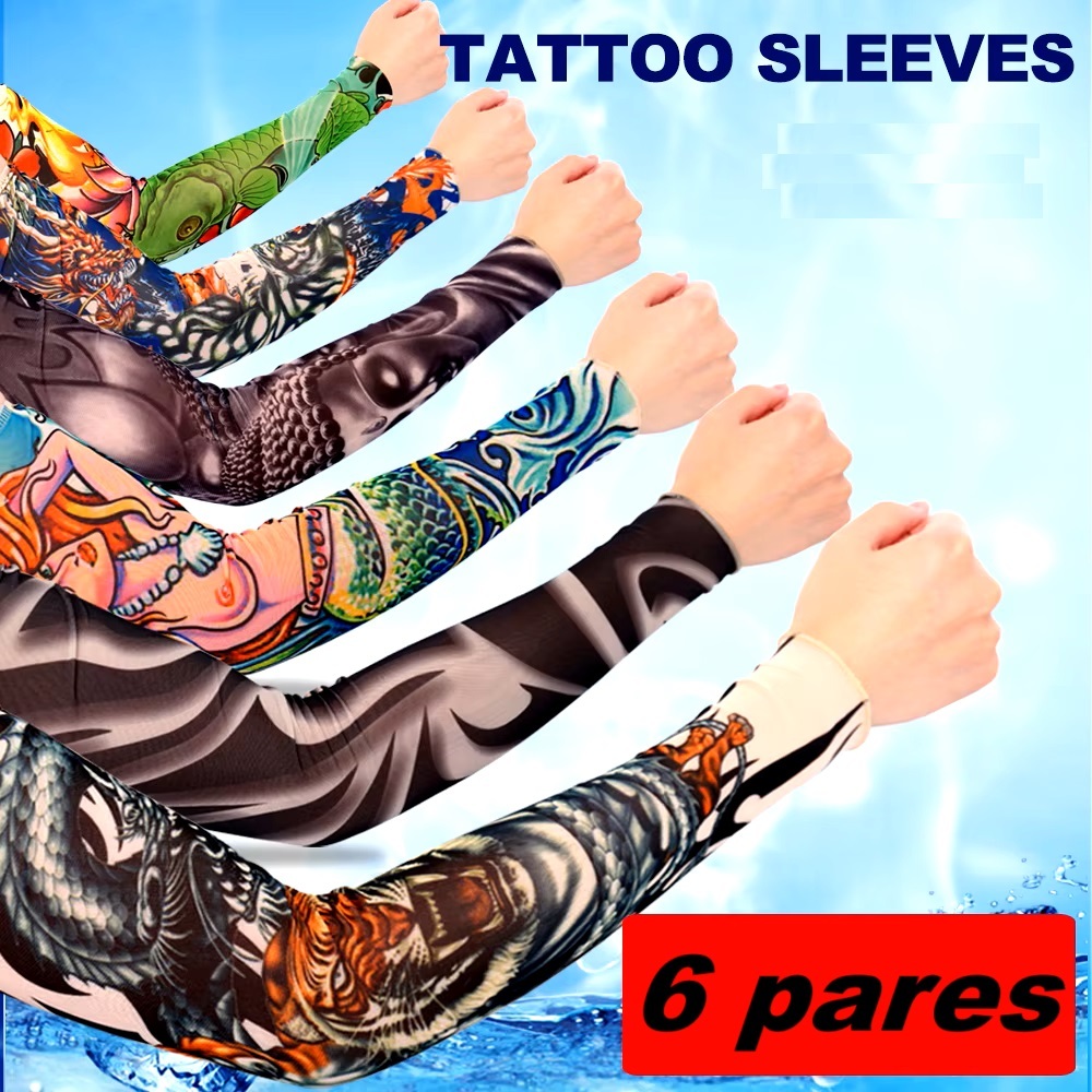 Kit com 6 pares de manguito manga tattoo tatuagem falsa mangote em Oferta na Shopee