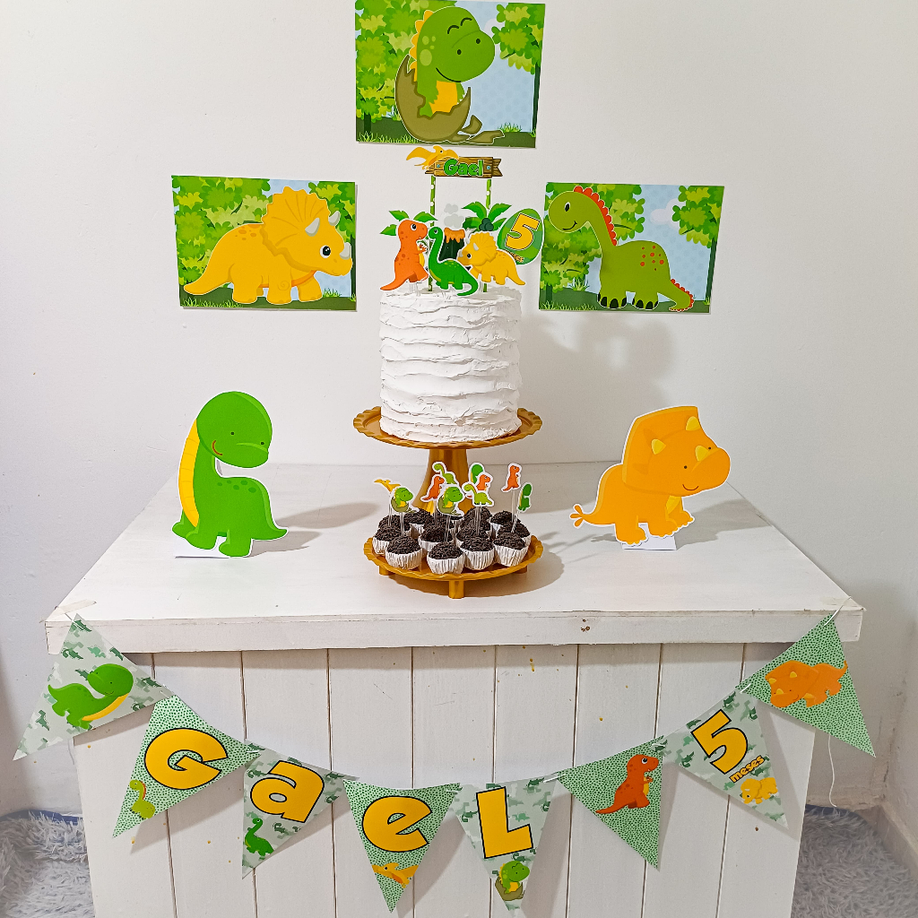 Kit Festa Dinossauro baby Personalizado Só Um Bolinho Festa em Casa Aniversário Infantil adulto Mesversário lembrancinha