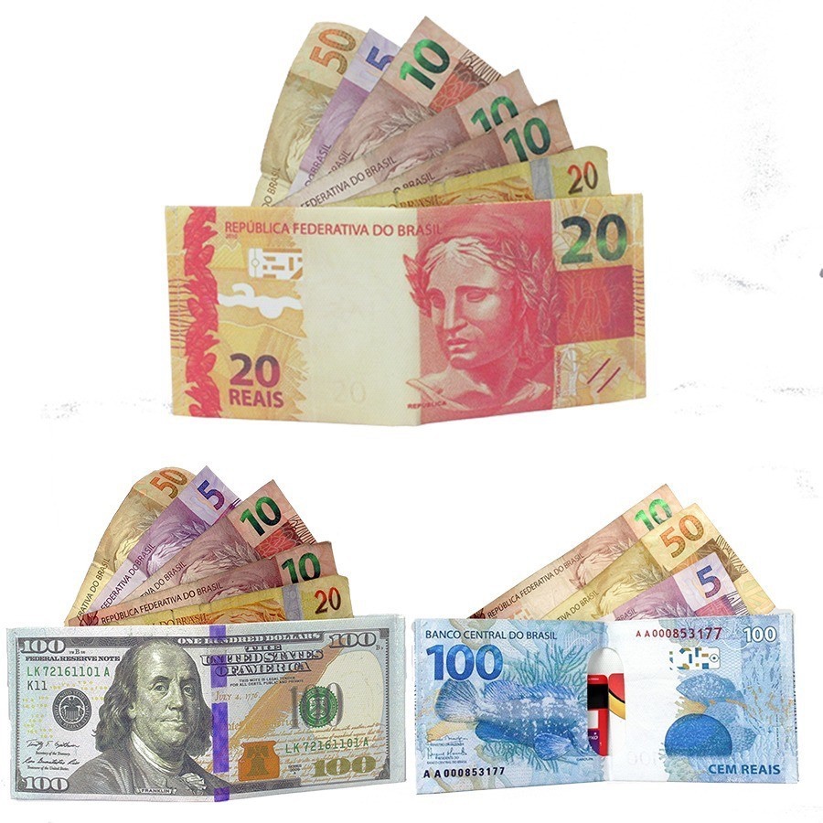 Carteira Super Slim Nota Dinheiro Cartão Dolar Real Lona