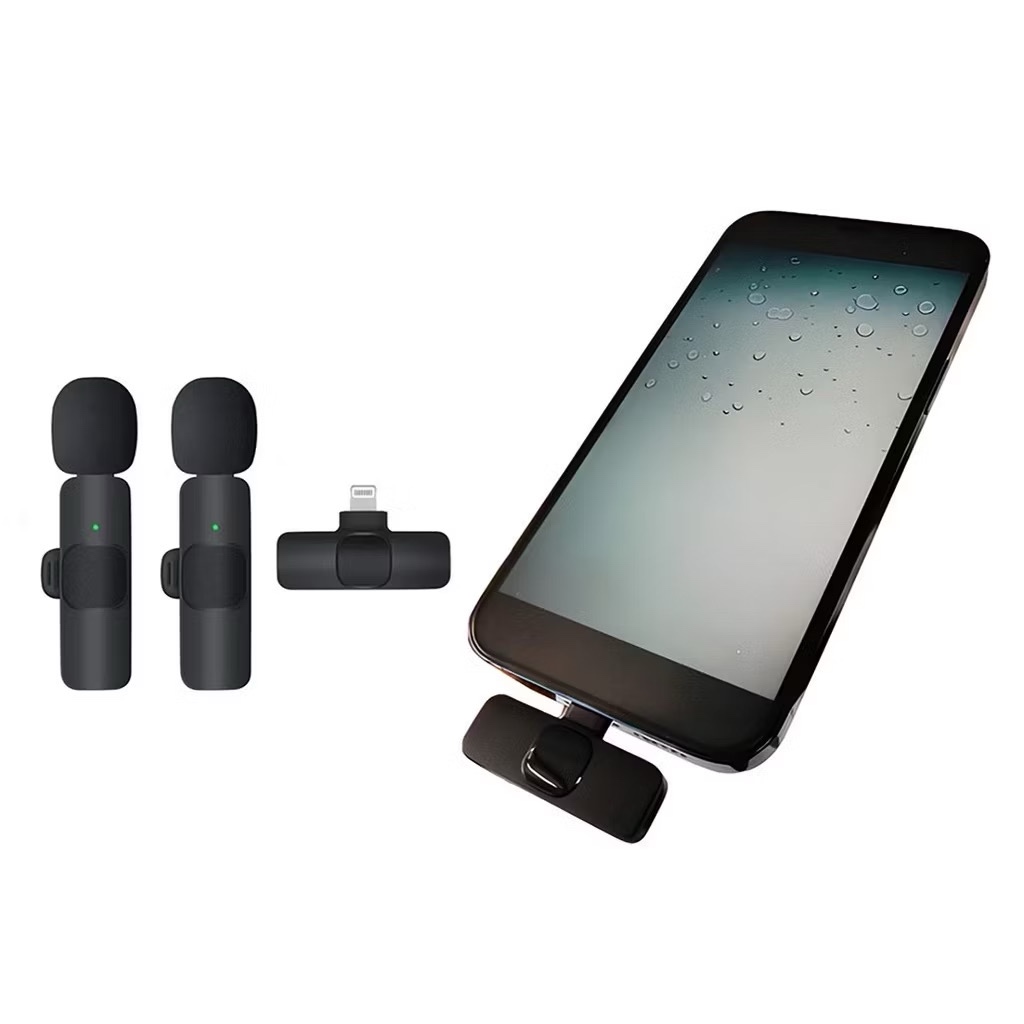 Kit 2 Microfone de Lapela Sem Fio Vlog Compatível Tipo C e iPhone