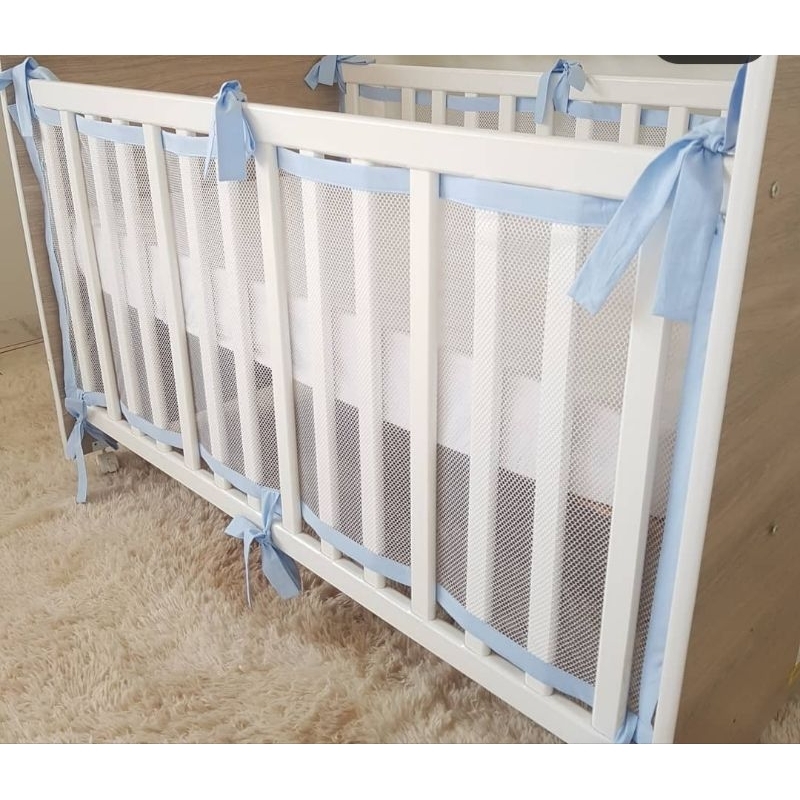 Tela para berço proteção de grade azul, maternidade menino/ menina kit berço
