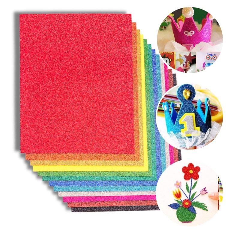 Kit 10 folhas Eva Glitter 40x48 Escolar Artesanato Premiun Extra Brilho