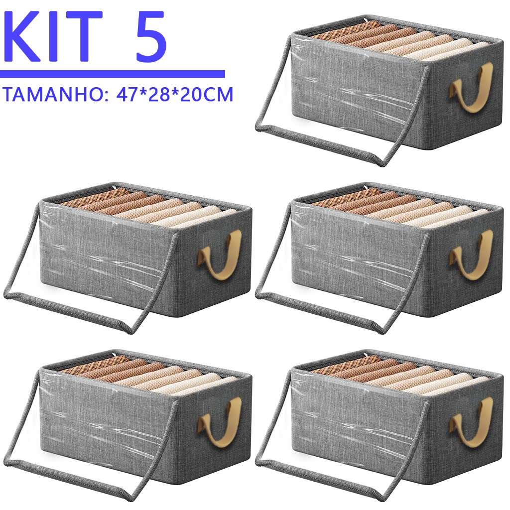 KIT 4/5 Caixa com Tampa de Armazenamento para Roupas, Brinquedos Infantis, Íntimas e Calças em Oferta na Shopee