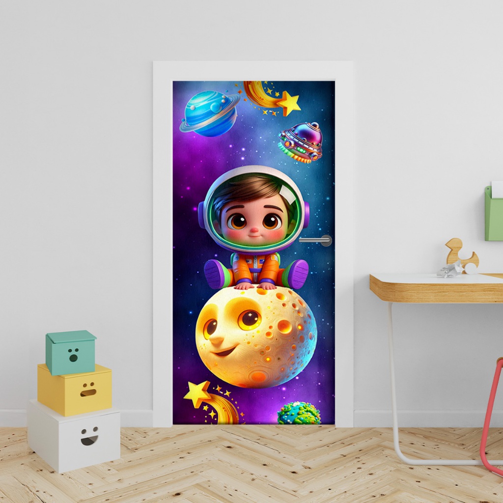 Capa Decorativa de Porta Sublimados C/ Elástico 0,75x2,10m Tema Astronauta em Oferta na Shopee