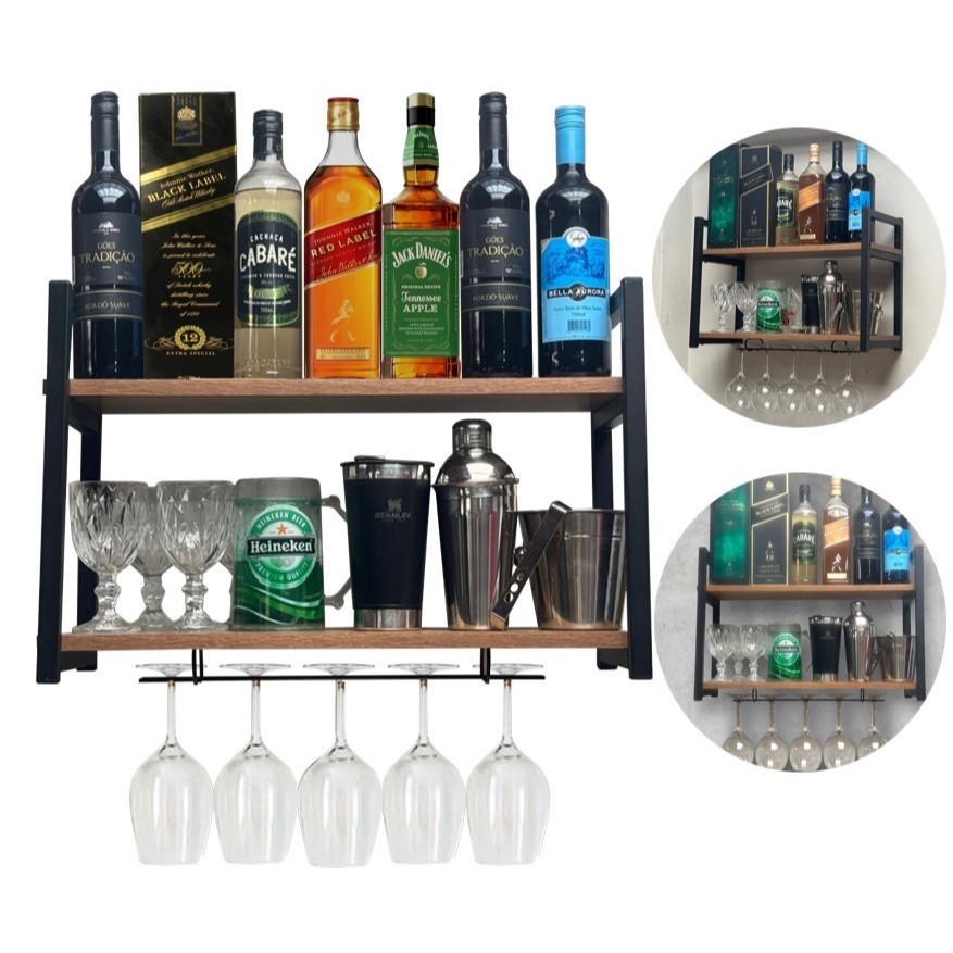 Bar Parede Adega Barzinho Decoração Porta Taças com Prateleira Oferta 100% Oferta