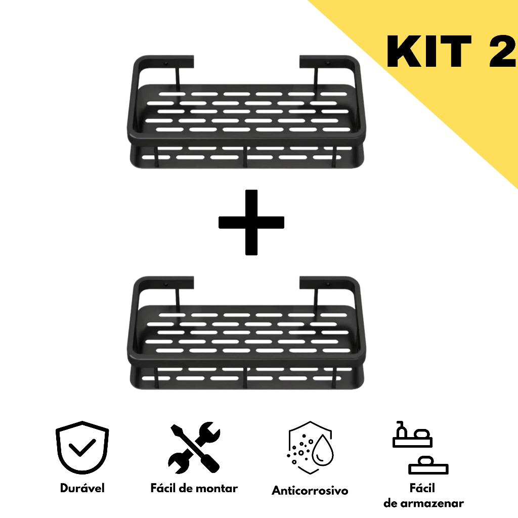 Kit de 2 Prateleira Organizador De Parede Aluminio Suporte De Adesivo Sem Furos Moderno em Oferta na Shopee
