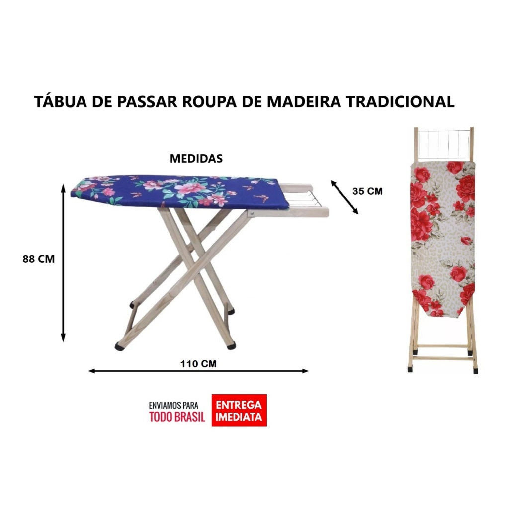 Tabua de Passar Roupa Adulto  Dobravél Em Madeira Mesa com Porta Ferro
