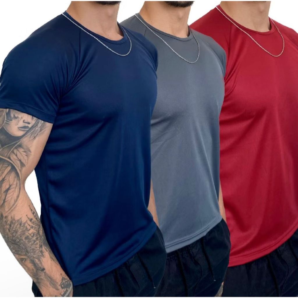 Conjunto com 3 Camisetas Dry Fit Masculinas Casual - Atividades Físicas - Academia - Exercícios - Corrida - Futebol