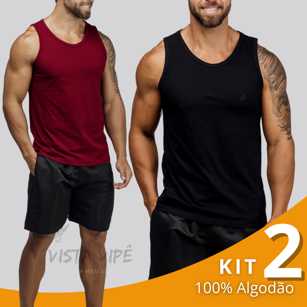 Kit 2 Regata Masculina Camisa Algodão Básica Camiseta Lisa Blusa em Oferta na Shopee