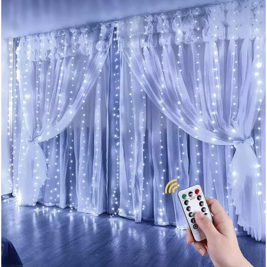 LED Cortina 3x3 led pisca luz romântica para casamento de natal ao ar livre Branco Frio