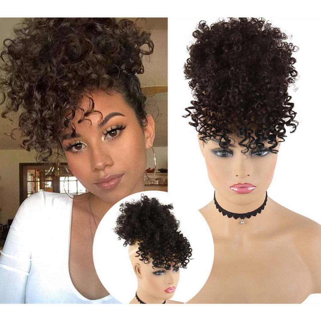 Cabelo Cacheado Rabo De Cavalo Curto Com franja Ajustes Afro Puff Hair  Fashion You