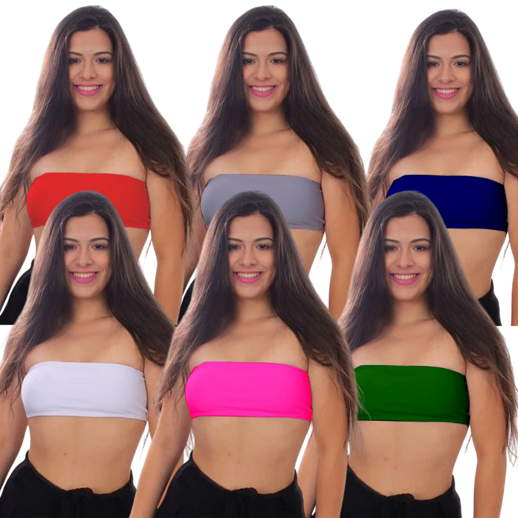 Kit 6 Top Faixa Feminino em Lycra Tomara que Caia Sutiã - Pronta Entrega