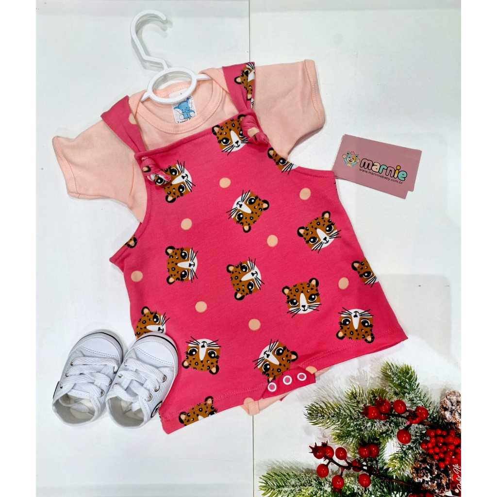 Conjunto Bebê Algodão Jardineira Estampada + Body menina (P/M/G/)