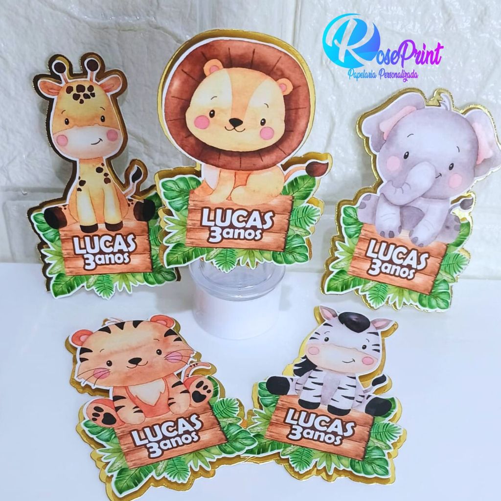 APLIQUES 3D - Toppers/Tags para TUBETES Safari Baby/Personalizados/Chá de Bebê/Chá Revelação/Lembrancinha/Festa Infantil