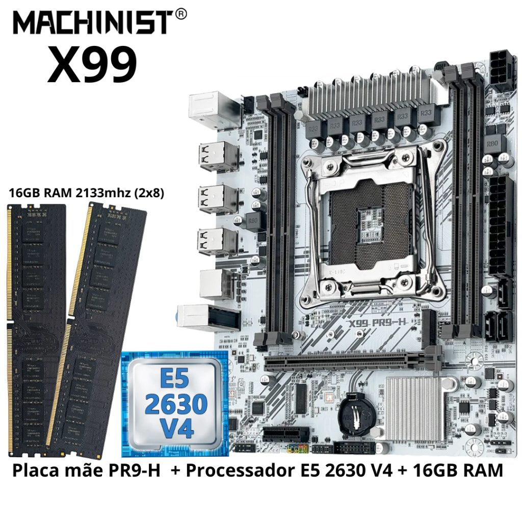 Kit Xeon X99 Machinist E5 2630v4 16GB 2133mhz LGA 2011 Kit com Placa mae + Processador + Memoria Kit Upgrade Pc Gamer