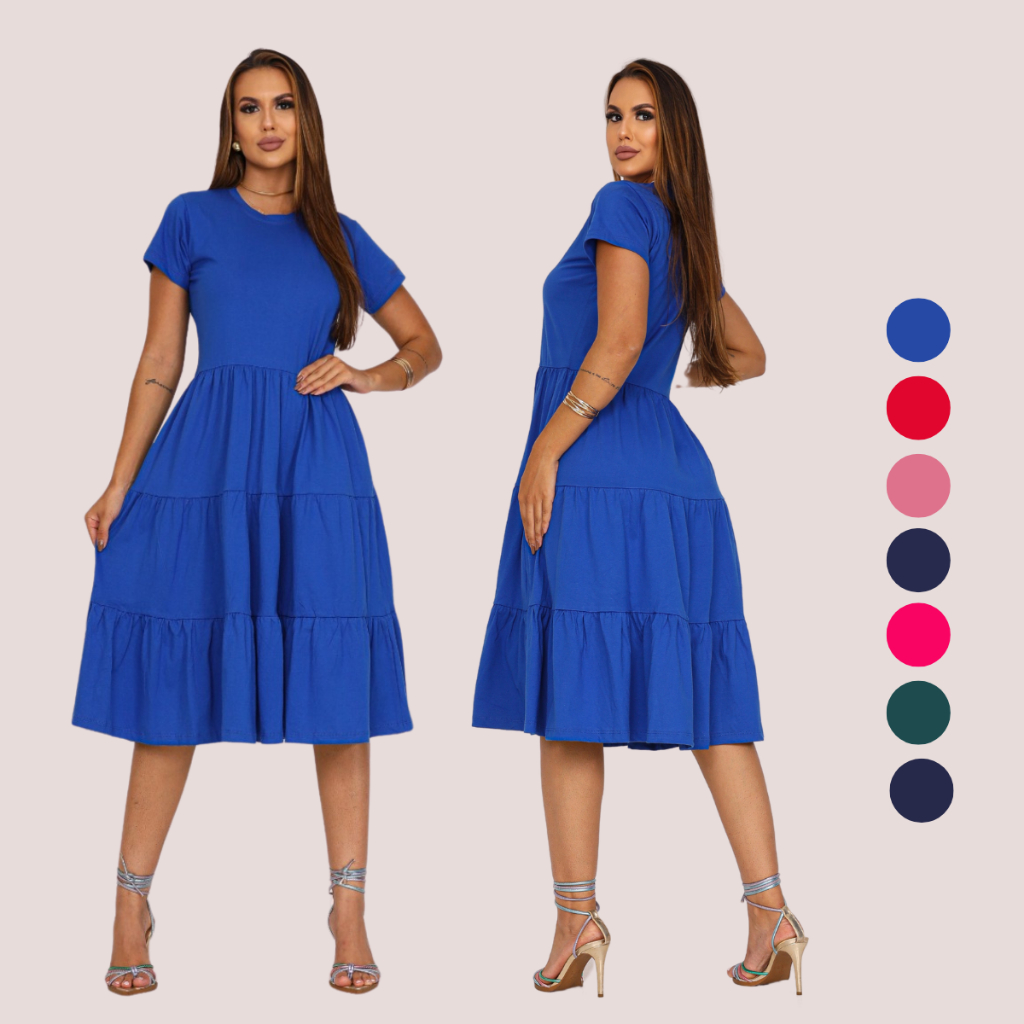 Vestido Feminino Três Marias Algodão Rodado Confortável Gestante Moda Casual Liso Vestido Feminino Três Marias Algodão Rodado Confortável Gestante Moda Casual Liso