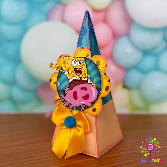 Caixa Cone Pirâmide 10 20 30 40 peças Lembrancinha Bob Esponja aniversario Personalizados Decoração Festa Infantil