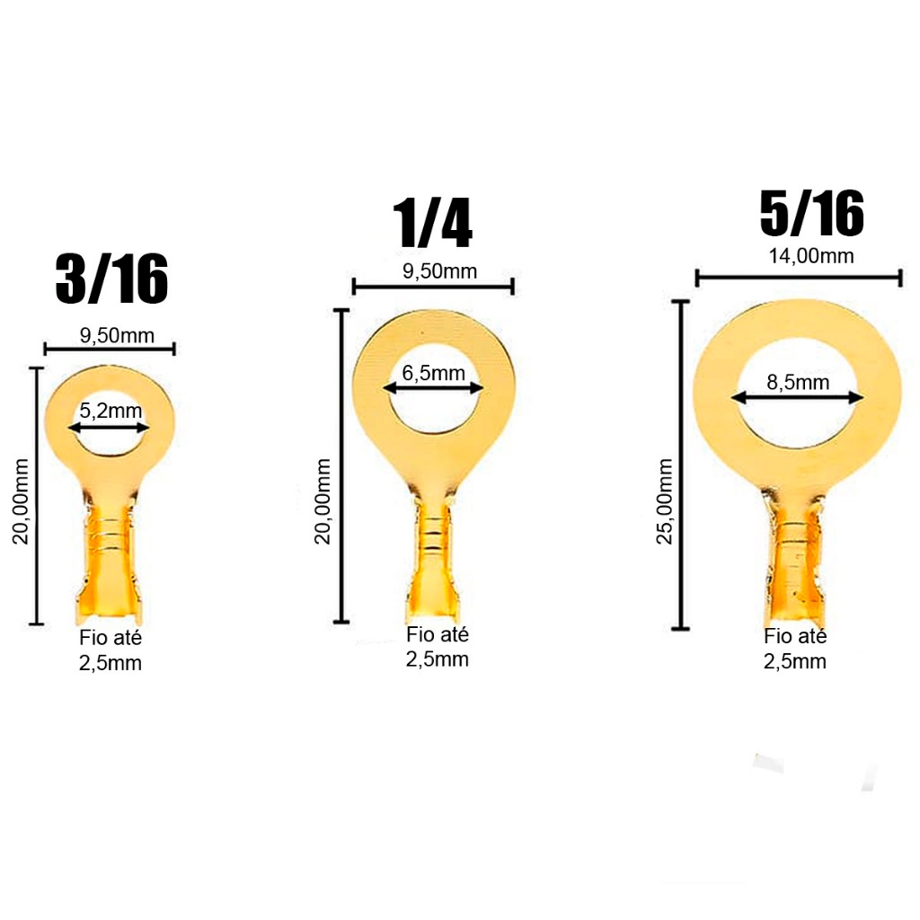 Terminal Olhal 3/16 1/4 5/16 15 Peças de cada em Oferta na Shopee