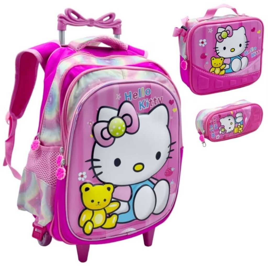 Kit Mochila Escolar de Rodinhas Da Hello Kitty menina + lancheira térmica +estojo em Oferta na Shopee