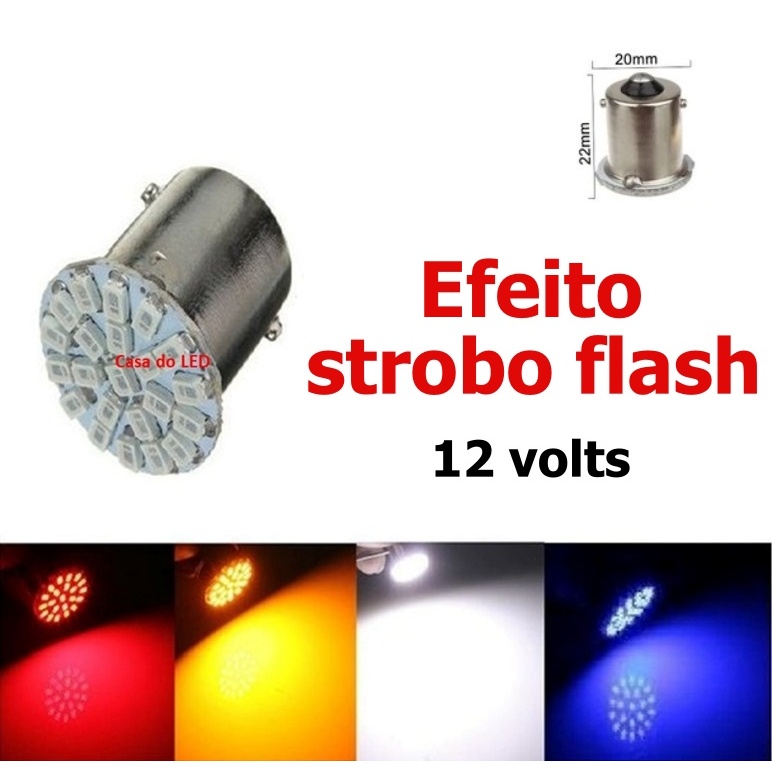 4x Lampada 1 polo 22 leds STROBO FLASH AZUL BRANCA VERMELHA P21w 1156 12v em Oferta na Shopee