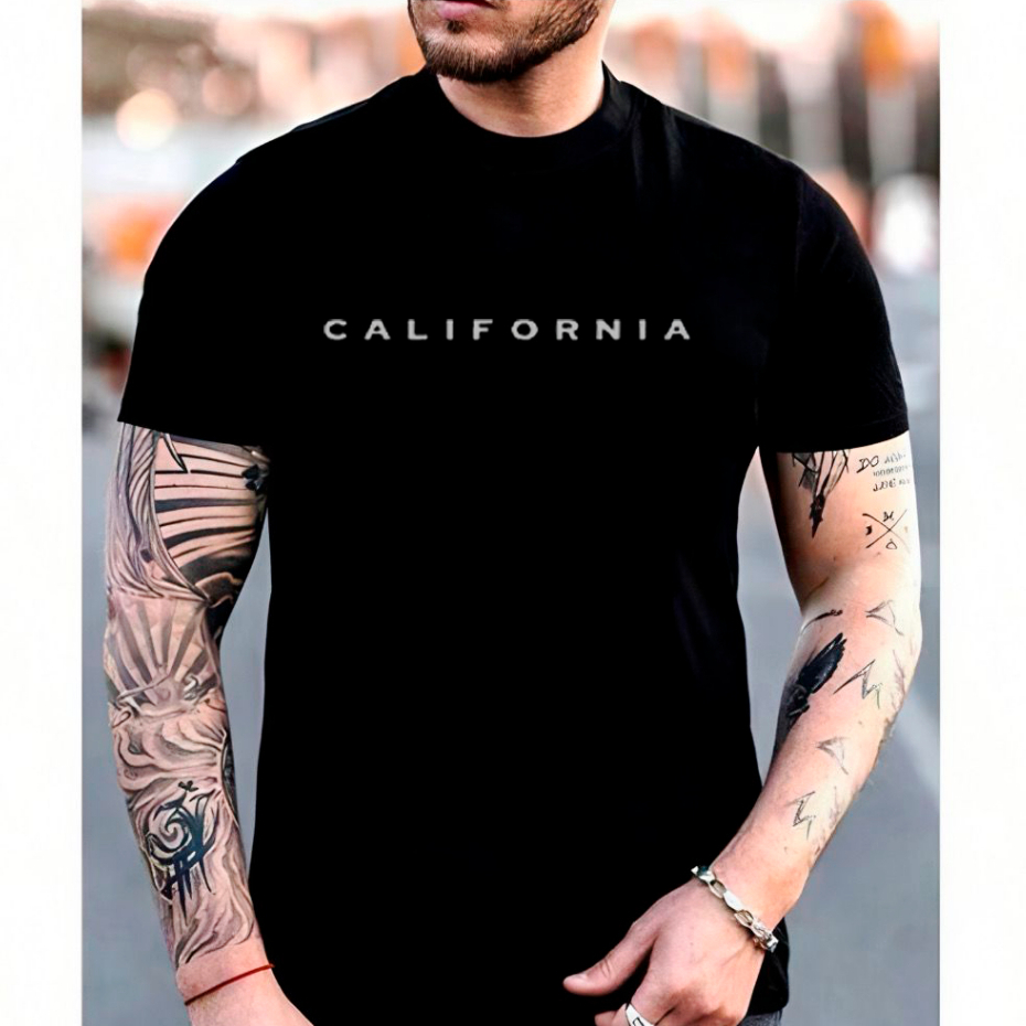 Camiseta Masculina California Manga Curta Camisa Gola Redonda Estampada 100% Algodão