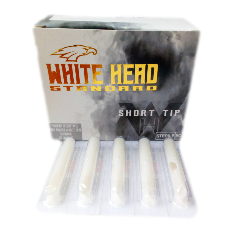 Caixa 50 Ponteira Descartável White Head Tattoo Tatuagem Traço Pintura Tip