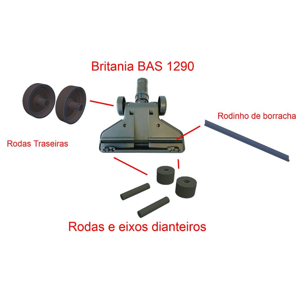 Kit de reparo compatível com Aspirador Britani BAS1290 rodas eixos e borracha