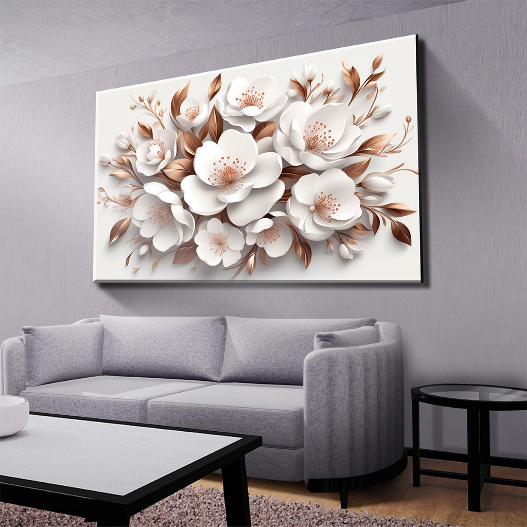 Quadro Decorativo Flor Branca Luxo Mosaico Sala Quarto Escritório em Oferta na Shopee