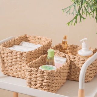 Kit Conjunto 3 Cestos  Organizadores Palha Natural Decorar Organizar Sala Quarto Casa Escr...