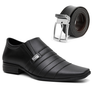 Sapato Social Em Couro + cinto Confortável Classico em Oferta na Shopee