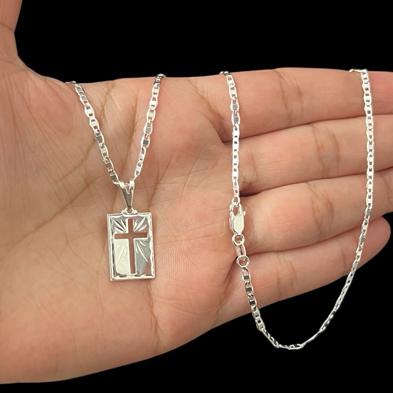 Correntinha Corrente Prata 925 Masculina Curta + Pingente plaquinha Retangular Folheada em Oferta na Shopee