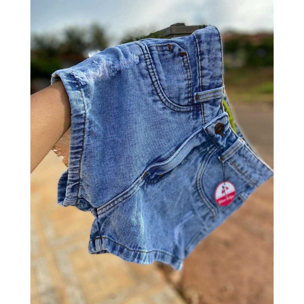 Short Jeans Feminino Azul Básico - Modelo Liso com Bainha Dobrada em Oferta na Shopee