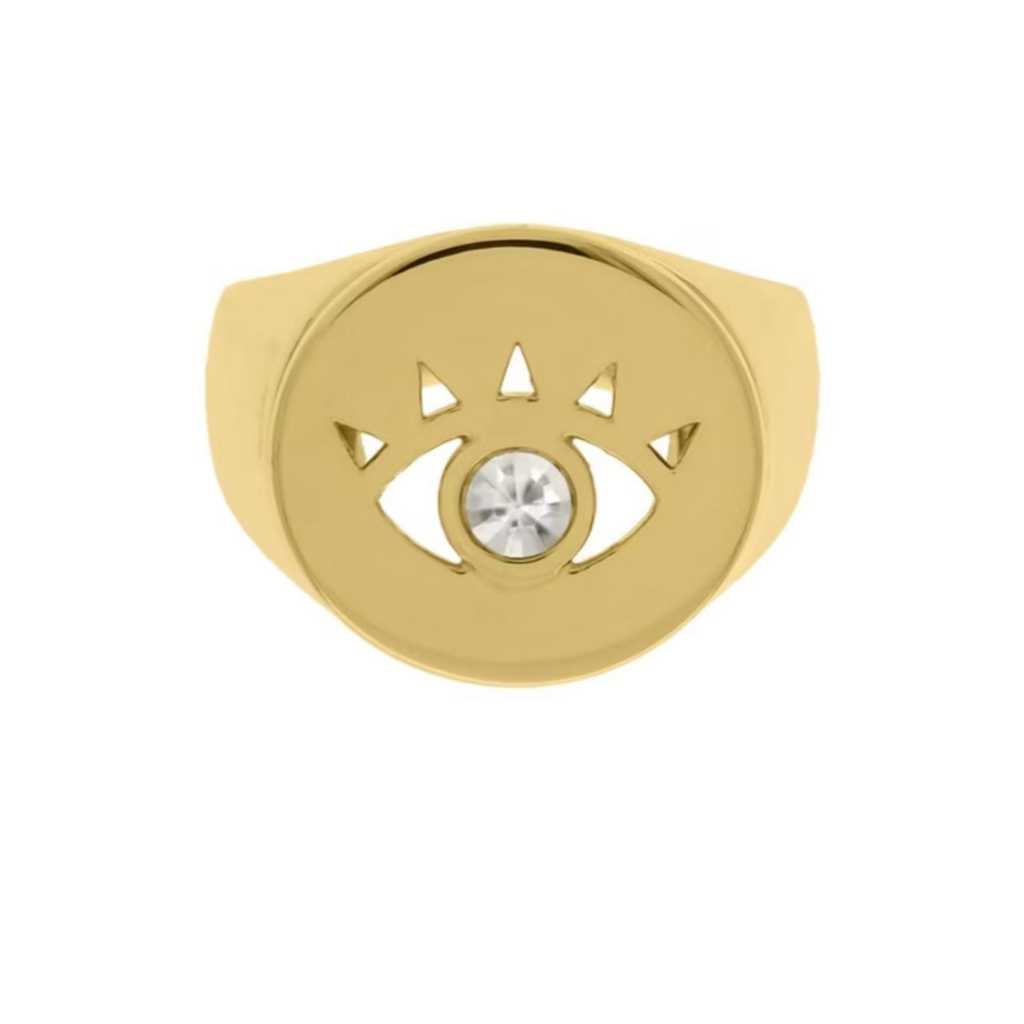 Anel olho grego ajustavél com strass e banho a ouro joia luxo anel feminino dourado