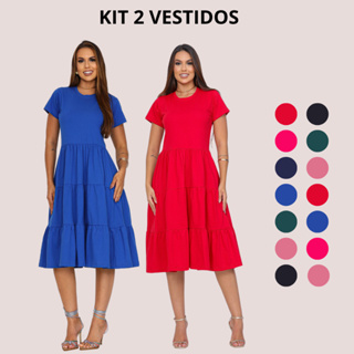 Kit 2 Vestidos Três Marias Rodado Algodão Luxo Com Manga Confortável Elegante Gestante em Oferta na Shopee