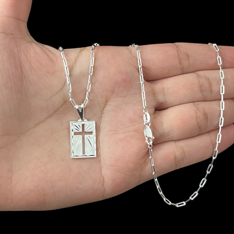 Corrente Cordão Prata Masculino Banhado A Prata 925 E Pingente Crucifixo
