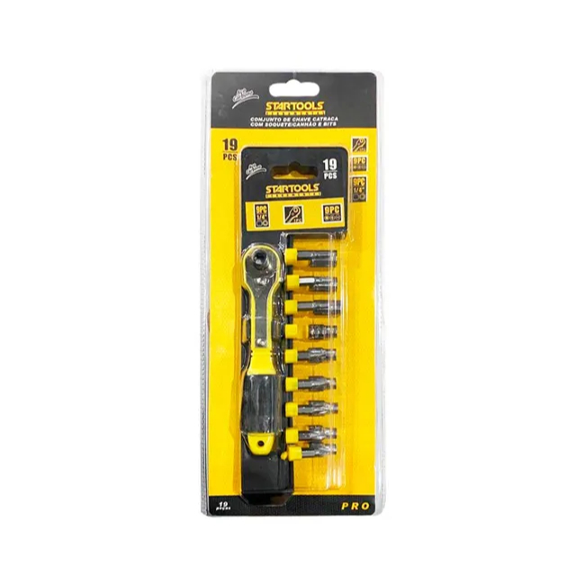 Kit Jogo Chave Catraca 19 Peças Com Soquetes Tipo Canhão E Bits Uso Geral Mini Kit Reparo Casa · foto 2