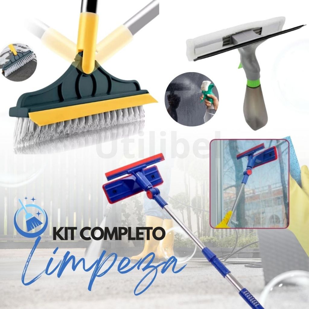 Kit COMPLETO Limpeza Pesada Limpa Vidros Rodo Mágico Vassoura Esfregão GAP