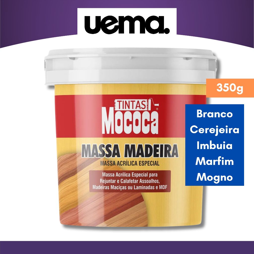 Massa para Madeira 350g Restaurar Emassar Preencher Branco Cerejeira Imbuia Marfim Mogno Mococa Maza