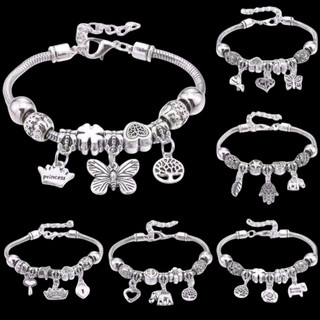 [kit 1~3  Pulseira Berloques Prata ]kit 1~3  PCS Pulseira Berloques Prata Feminina Presente moda/ Modelo aleatório