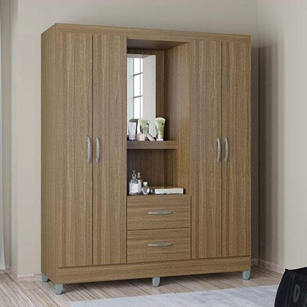 Guarda Roupa Solteiro Cordoba 4 Portas Castanho - Poquema em Oferta na Shopee